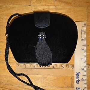 Vintage Black Velvet Leather Pillbox Crossbody Bag